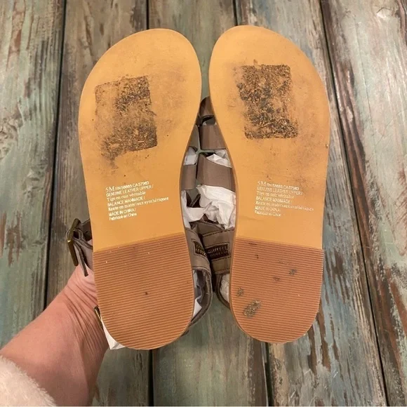 BP. Britt Gladiator Sandal, Taupe Leather, Womens Size 5 Strappy Flats - Picture 6 of 9